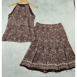 Ann Taylor Silk Skirt Set Womens Size 8 Top & 4 Skirt Sleeveless Wine Career